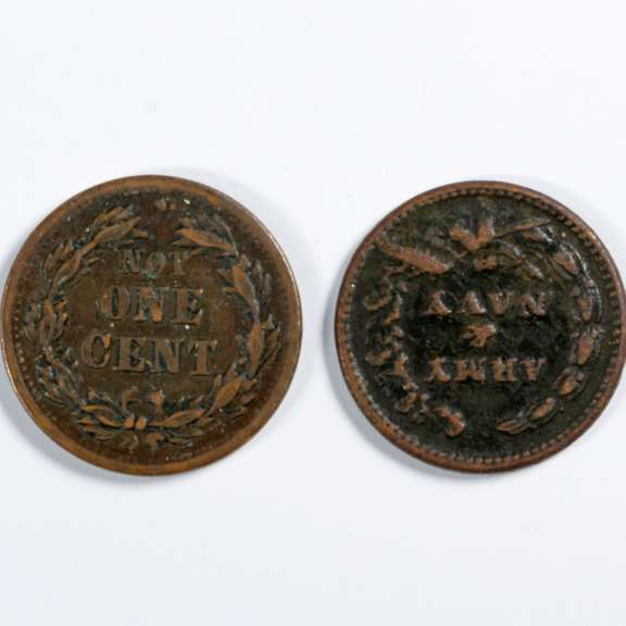 2 1863 Patriotic Civil War Tokens