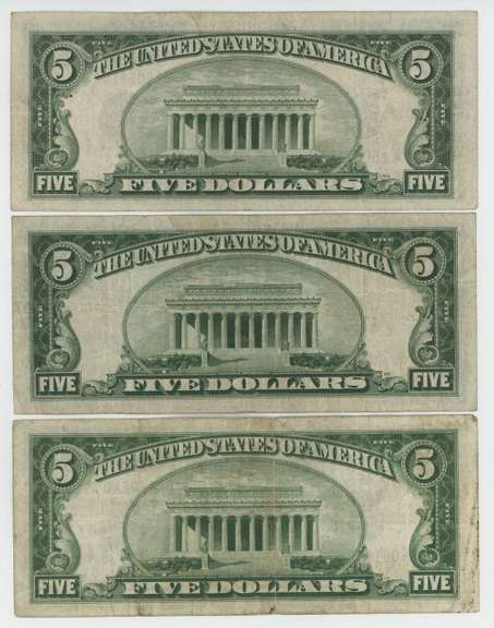 3 Scarce 1934 Series $5 Blue Seal Silver Cert STAR notes