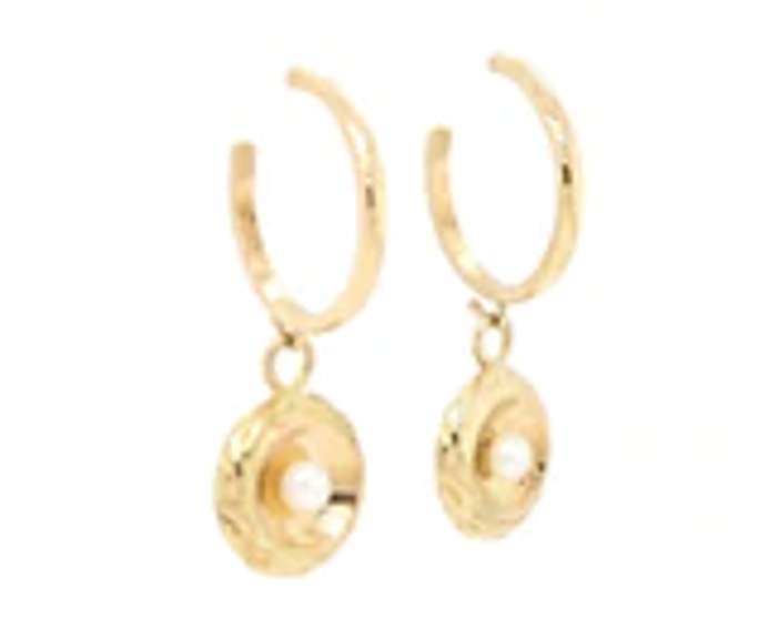 Lovely 18kt Yellow Gold Cultured Pearl Polished Hoop Drop Earrings