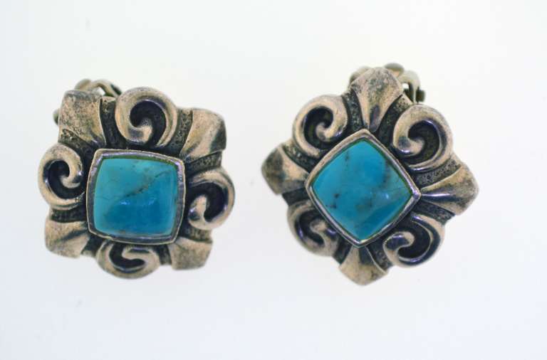 Sterling Silver Turquoise Color Clip Earrings