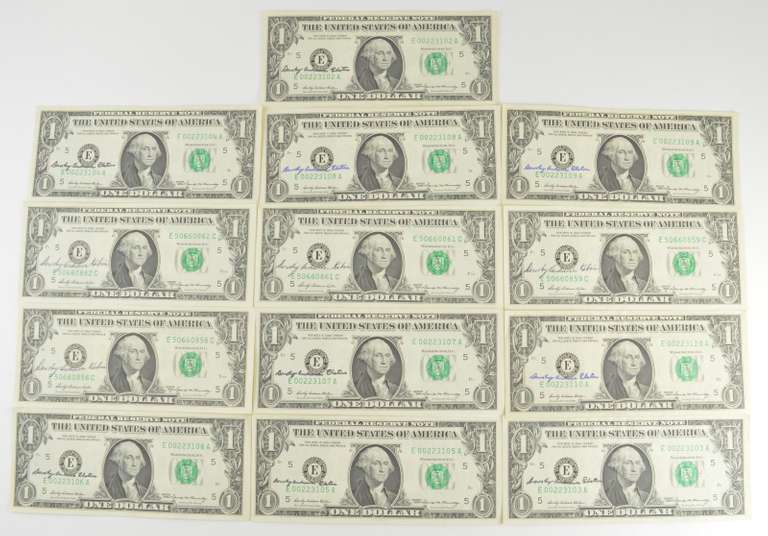 Lot (10) 1963 $1 Federal Reserve Notes - Courtesy Signed