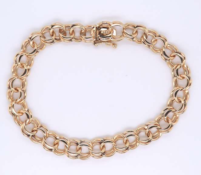 Heavy Yellow Gold Double Link Charm Bracelet