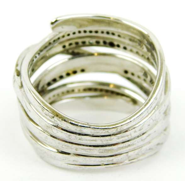 Fabulous Wide White & Black Diamonds Sterling Ring, 6
