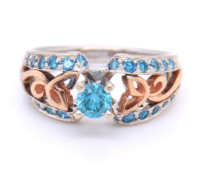 Incredible 18kt White and Rose Gold Blue Diamond Ring