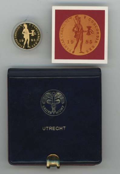 Superb Gem Prooflike 1985 Dutch Gold Ducat. Custom holder