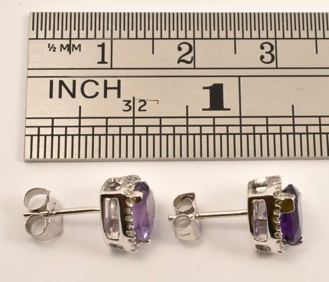 Heart Shaped Amethyst & Diamond Earrings