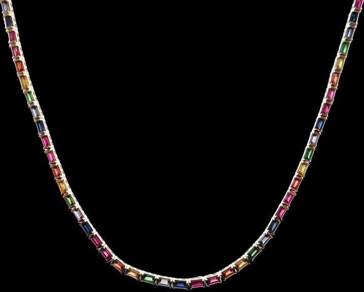 Colorful 18kt Yellow Gold Necklace Complete With Multiple Gemstones