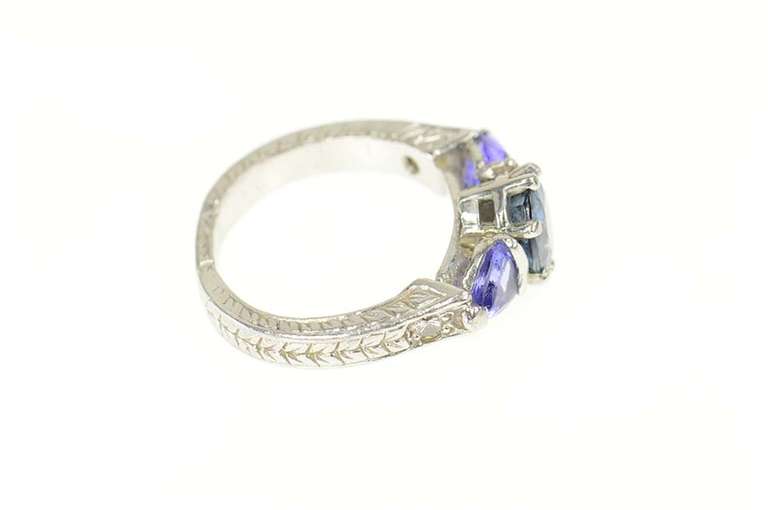 Platinum 3.12 Ctw Sapphire Amethyst Etched Engagement Ring