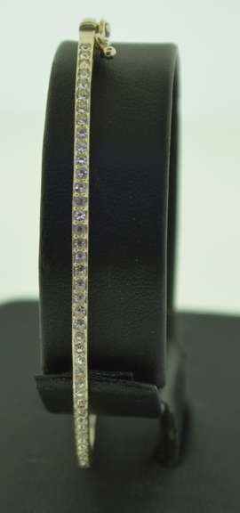 Sterling Silver Oval Bangle With Crystal