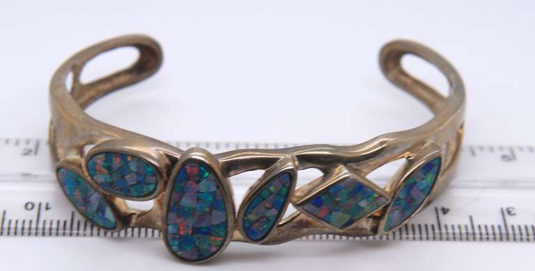 Vintage Sterling Silver Signed Inlay Cuff Bangle