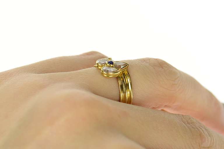 18K Yellow Gold Pear Cluster Sapphire Accent Floral CZ Bypass Ring