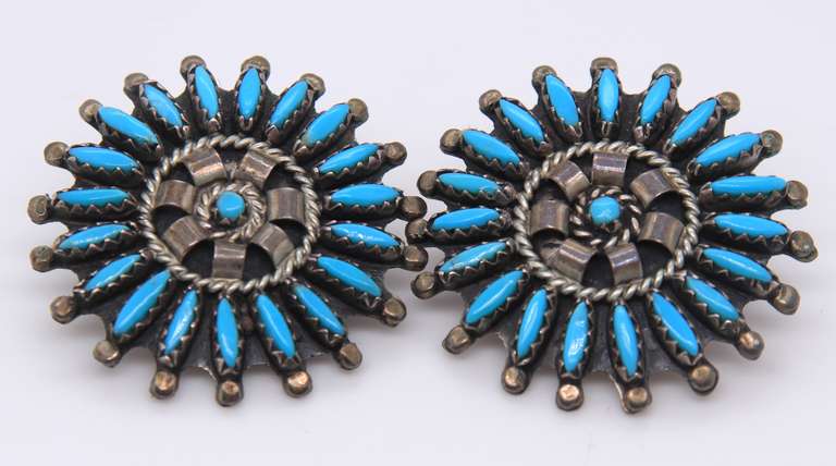 Vinatge Sterling Silver Signed Turquoise Earrings