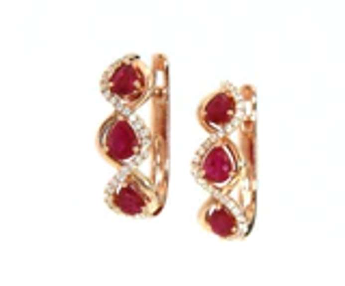 Gorgeous Rose Gold Earrings w Pear Cut Rubies and Accent Diamonds
