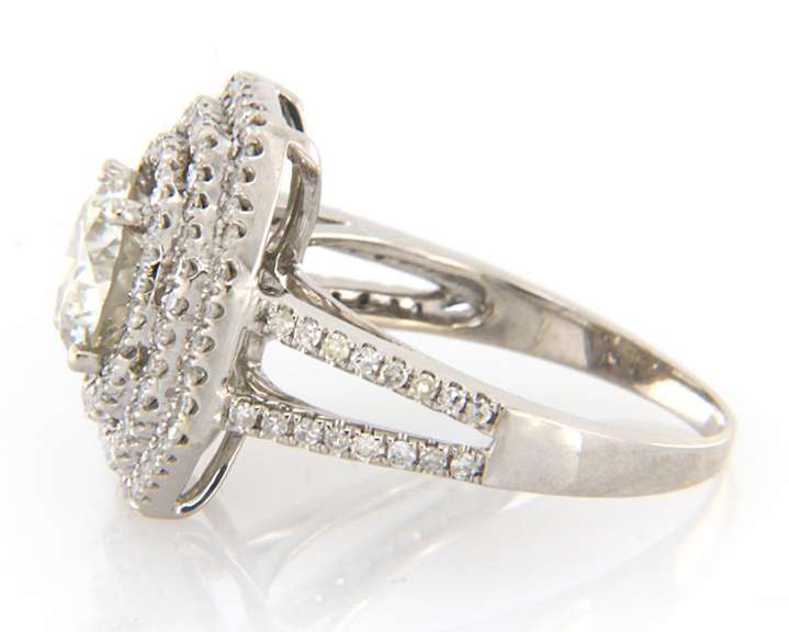 Significant White Gold 3.01ctw Round Diamond Hexagonal Triple Engagement Ring