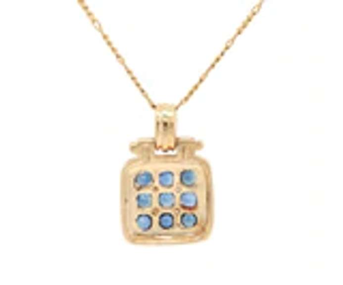 Attractive Yellow Gold Sapphire and Diamond Square Pendant on Chain