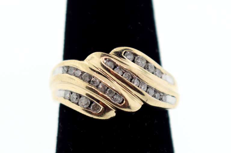 Contemporary 10k Gold Quadruple Row Channel Set Diamond Ring