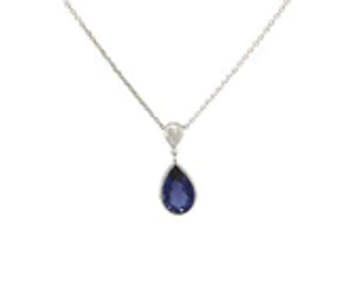 Attractive White Gold Iolite and Pear Diamond Pendant on Chain