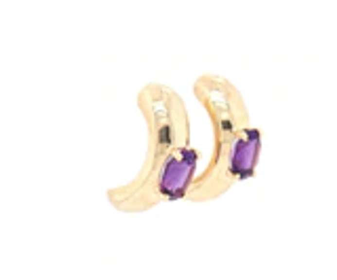 Beautiful Yellow Gold oval Amethyst Half Hoop Earrings