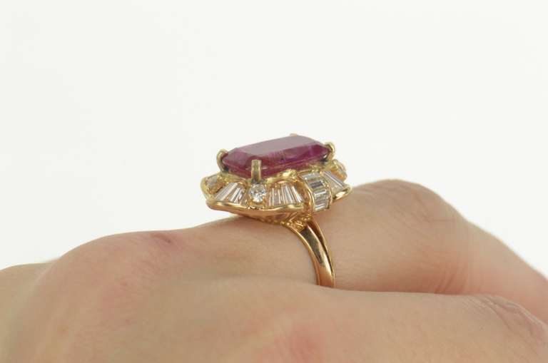 14K Yellow Gold 11.28 Ctw Natural Ruby Ballerina Diamond Halo Ring