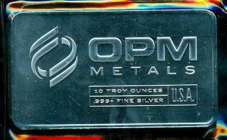 Pure .999 Fine Silver 10 Troy Oz OPM Bar in plastic