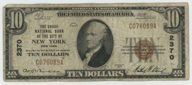1929 Series $10 National of Chase Bank of New York, NY (2360)