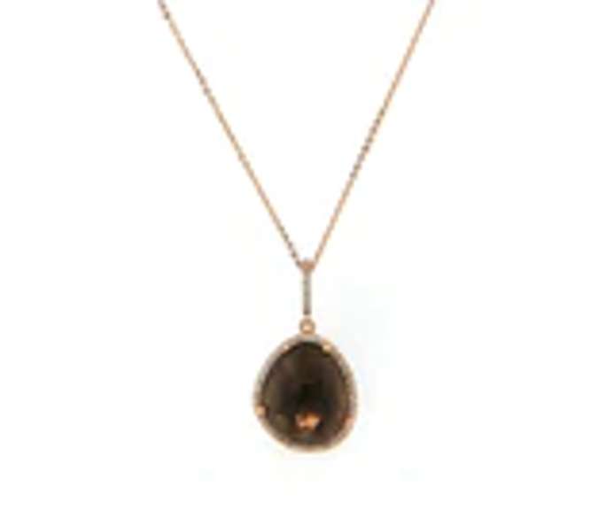Powerful Rose Gold Smokey Quartz and Diamond Frame Pendant on Chain