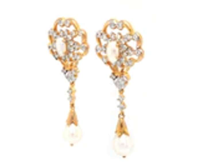 Charming 18kt Pearl and Diamond Vinateg Inspired Dangle Earrings