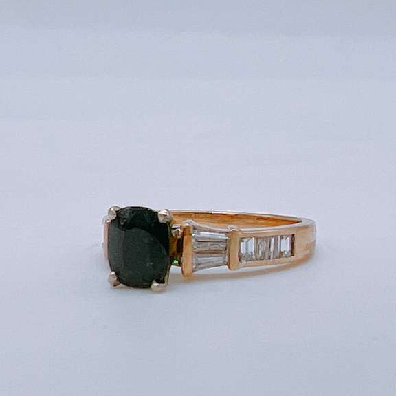 14kt Gold, Blue Sapphire, & Diamond Ring