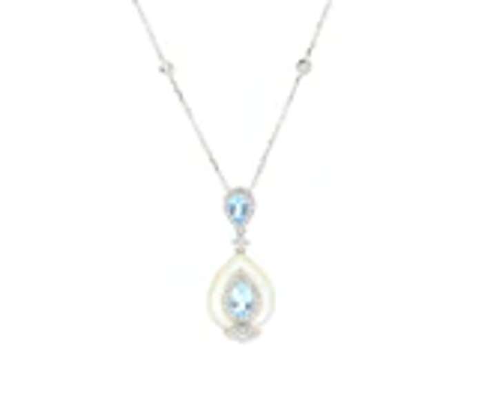 Brand new Aquamarine and Diamond and Mother of Pearl Pendant on Chain