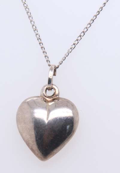 Vintage Sterling Silver Heart Shaped Pendant on Chain