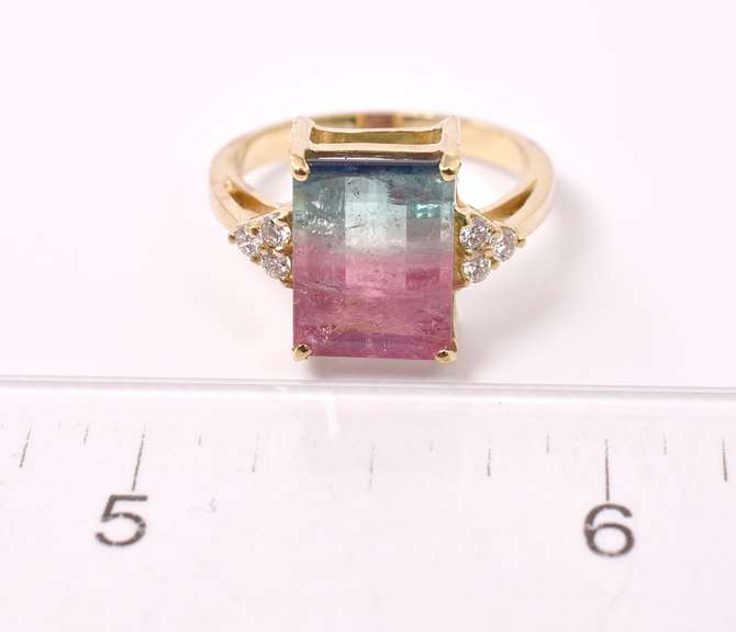Stunning Watermellon Tourmaline & Dia Ring, 18kt