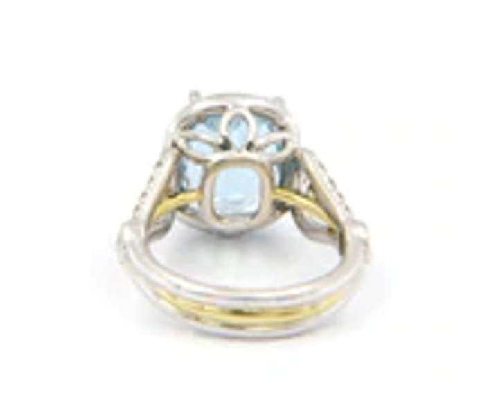 Powerful Cushion Aquamarine and Diamond Halo Ring