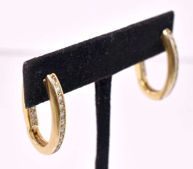 Unique Diamond Set Partial Hoop Earrings in 18K Yellow Gold