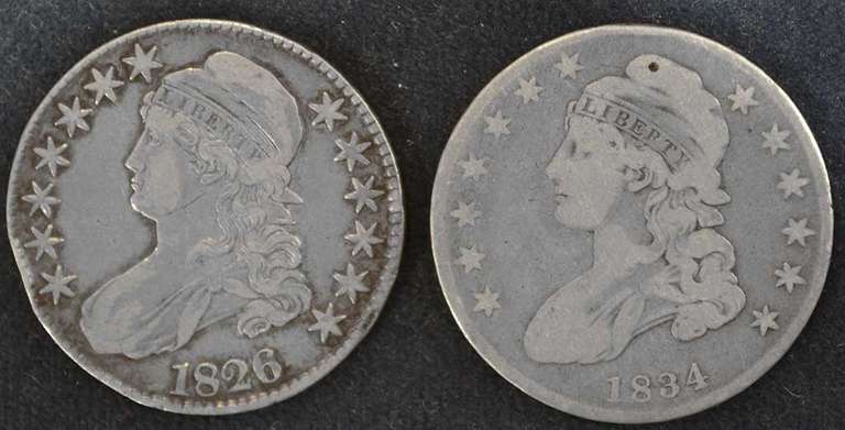 Pair Of Capped Bust Half Dollars, Circulated
