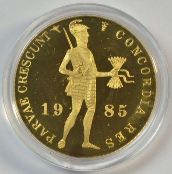 Superb Gem Prooflike 1985 Dutch Gold Ducat. Custom holder