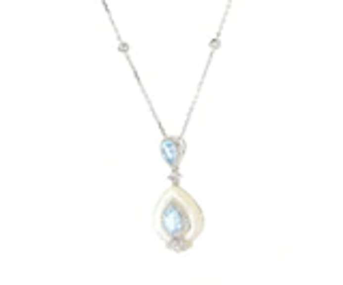 Brand new Aquamarine and Diamond and Mother of Pearl Pendant on Chain