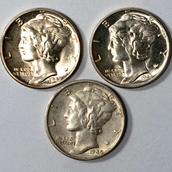3 Ch BU Mercury Dimes