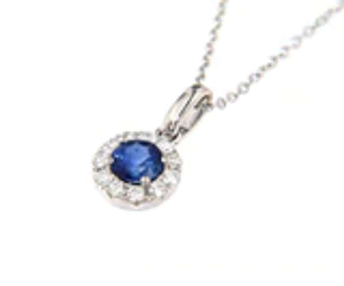 Charming White Gold Blue Sapphire and Diamond Pendant on Chain
