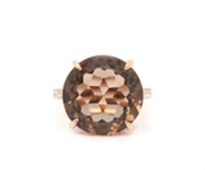 Handsome Rose Gold Round Smokey Quartz and Diamond Ring