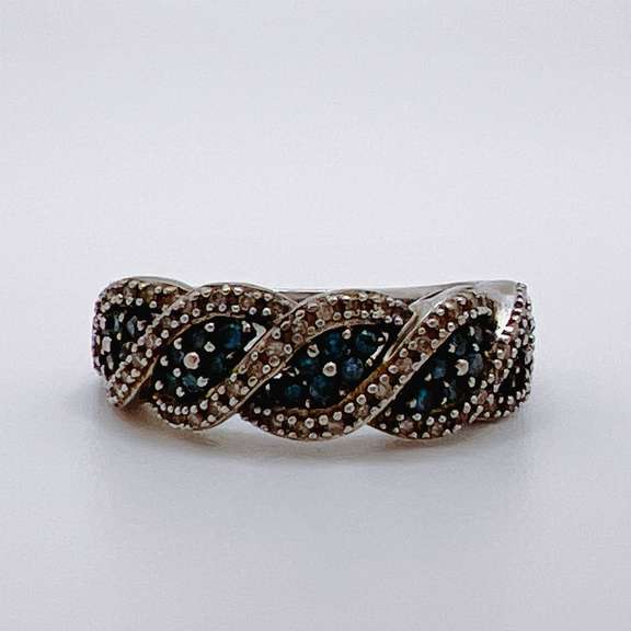 10kt Gold, Blue & White Diamond Band Ring