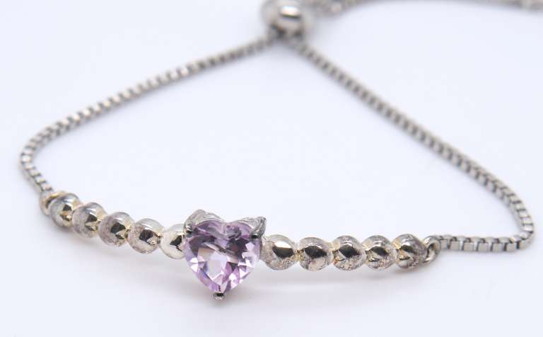Vintage Sterling Silver Heart Shaped Amethyst Bracelet