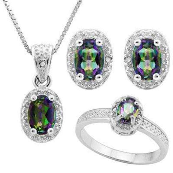 HULKING 1 4/5 CARAT OCEAN MYSTIC GEMSTONE & DIAMOND 925 STERLING SILVER SET