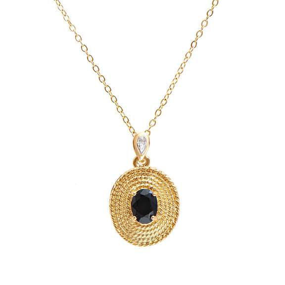 Plated 18KT Yellow Gold 1.52cts Sapphire and Diamond Necklace