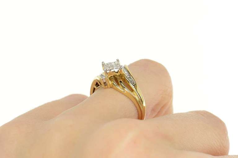 14K Yellow Gold 0.46 Ctw Princess Diamond Squared Engagement Ring