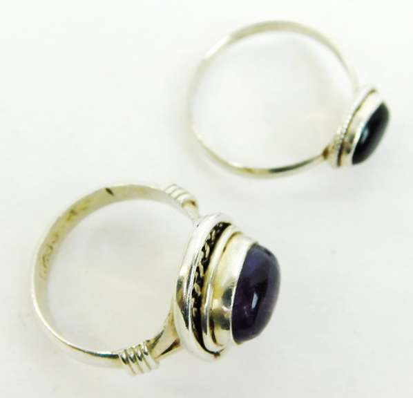 2 Sterling Silver Gemstone Pinkie Rings, 4.25