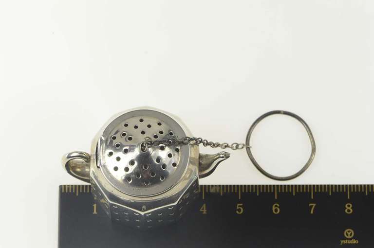 Sterling Silver Tea Pot Steeper Infuser Articulated Chain Ring