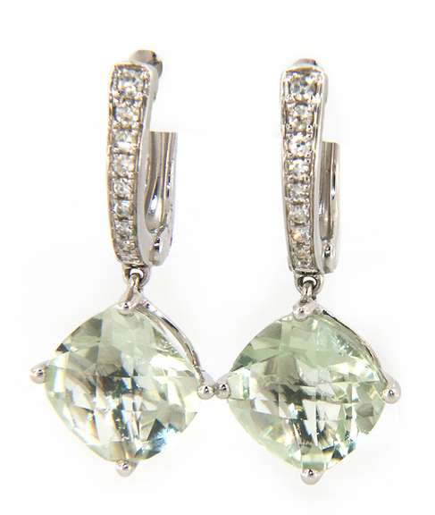 Dazzling Prasiolite and Diamond White Gold Dangle Earrings