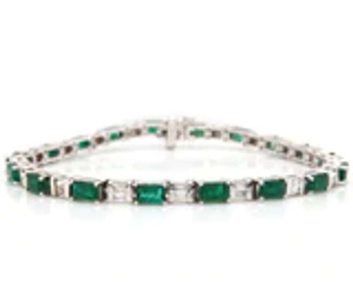 Eyecatching White Gold Emerald Cut Emerald and Baguette Diamond Bracelet
