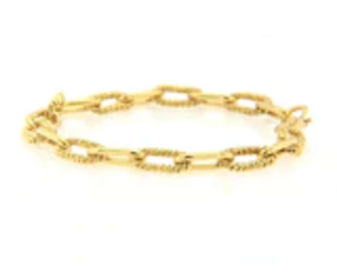 Incredible 18kt Yellow Gold Polished Textured oval Link Papper Clip Bracelet