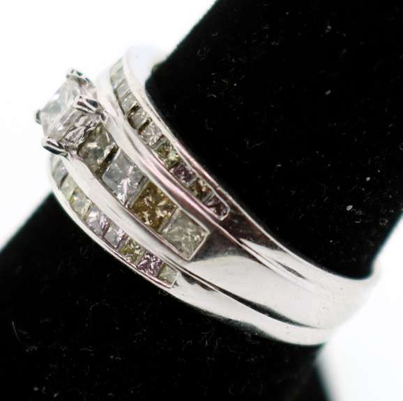 18k White Gold Centerpiece Diamond Ring with Channel Set Diamonds
